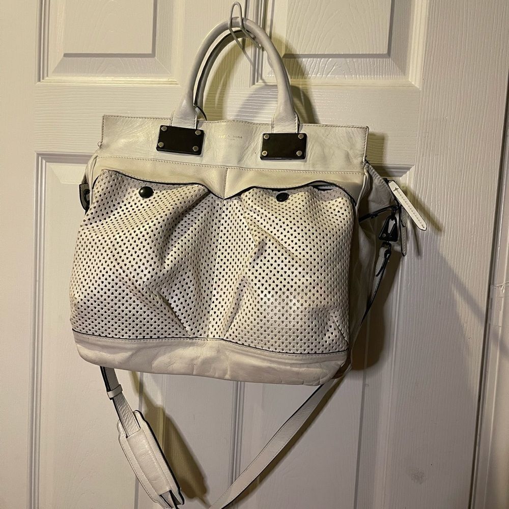 Rag and Bone Medium leather white Perforated Pilot satchel/ shoulder bag .